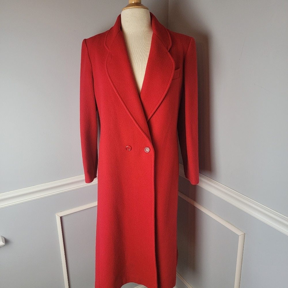 ANDREA MARIN Red Wool Blend VTG Double Breasted‎ Office Formal Long Dress Coat